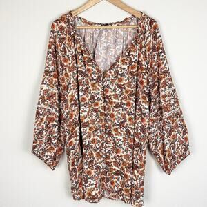 Caffé Marrakesh Floral Print Peasant Blouse Boho Bohemian Size 3X